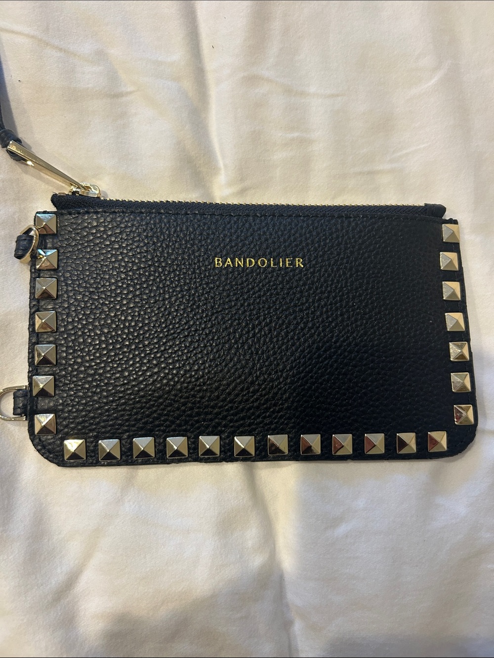Bandolier Black Pebbled Leather Studded Wristlet